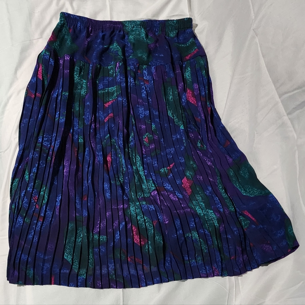 Blue and Purple Pleated Midi Skater Skirt